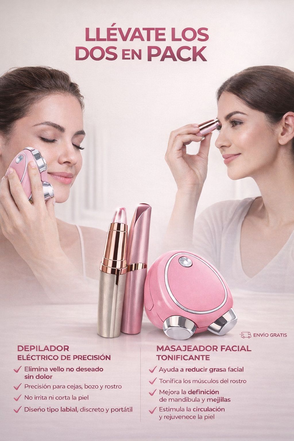 Pack Depilador de Cejas Eléctrico + Masajeador Facial